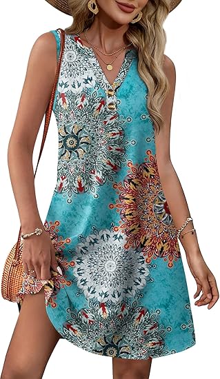 Summer Dresses for Women 2026 Beach Vacation Clothes V Neck Button Sundresses with Pockets