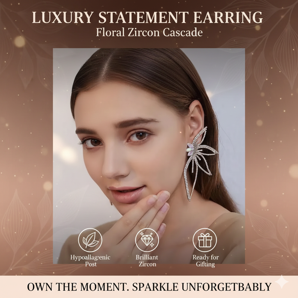 Bold Personality Maple Leaf Flower Earrings | Premium Cubic Zirconia Statement Studs | Artistic Floral Design Fashion Earrings | Unique Luxury Gift for Her | Pendientes de Mujer