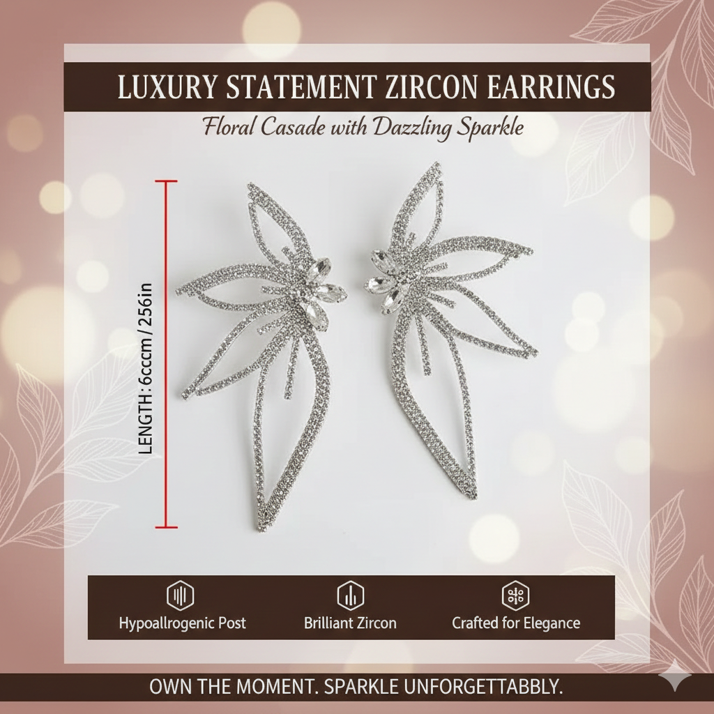 Bold Personality Maple Leaf Flower Earrings | Premium Cubic Zirconia Statement Studs | Artistic Floral Design Fashion Earrings | Unique Luxury Gift for Her | Pendientes de Mujer