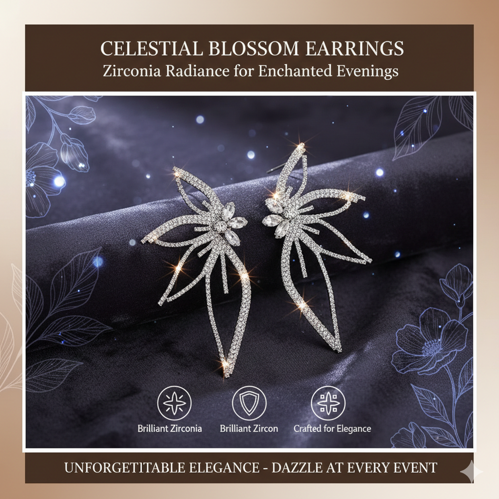 Bold Personality Maple Leaf Flower Earrings | Premium Cubic Zirconia Statement Studs | Artistic Floral Design Fashion Earrings | Unique Luxury Gift for Her | Pendientes de Mujer