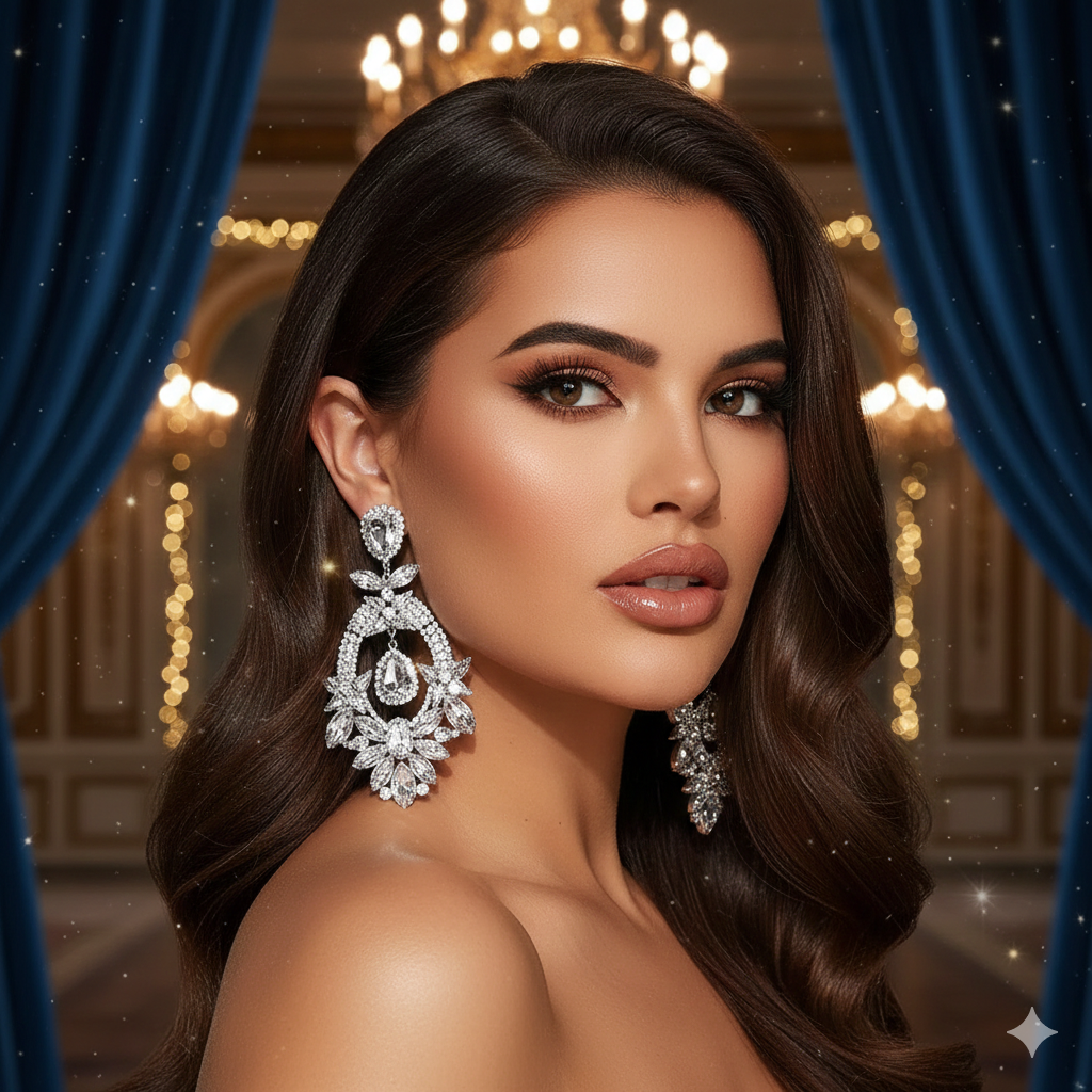 Classic Retro Glamour Pendant Earrings | Shimmering Crystal Halo Dangles | Sophisticated Regency Style Jewelry | Timeless Elegant Earrings for Banquets & Galas