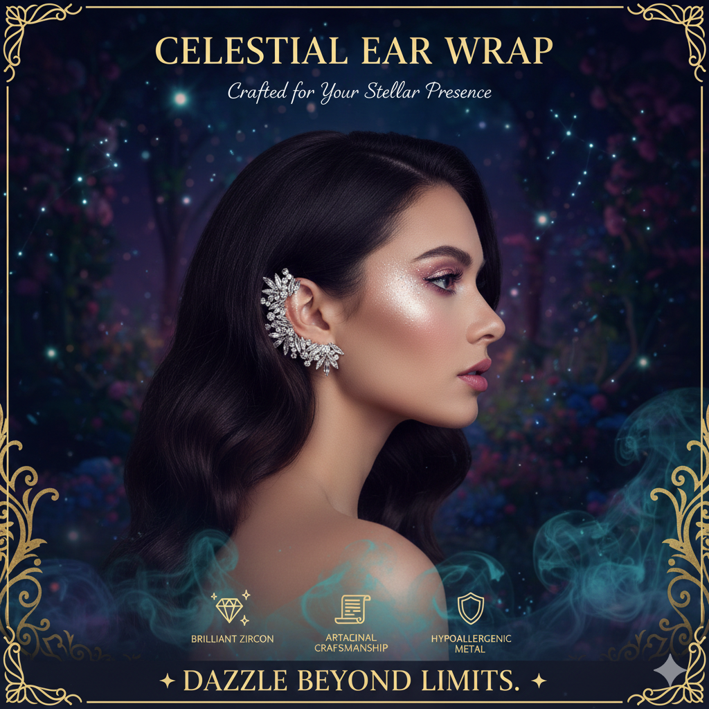 Luxury Crystal Ear Wrap Crawlers - No Piercing Rhinestone Ear Cuffs for Women - High-End Statement Wedding Jewelry - Sparkling Aesthetic Gala Accessories