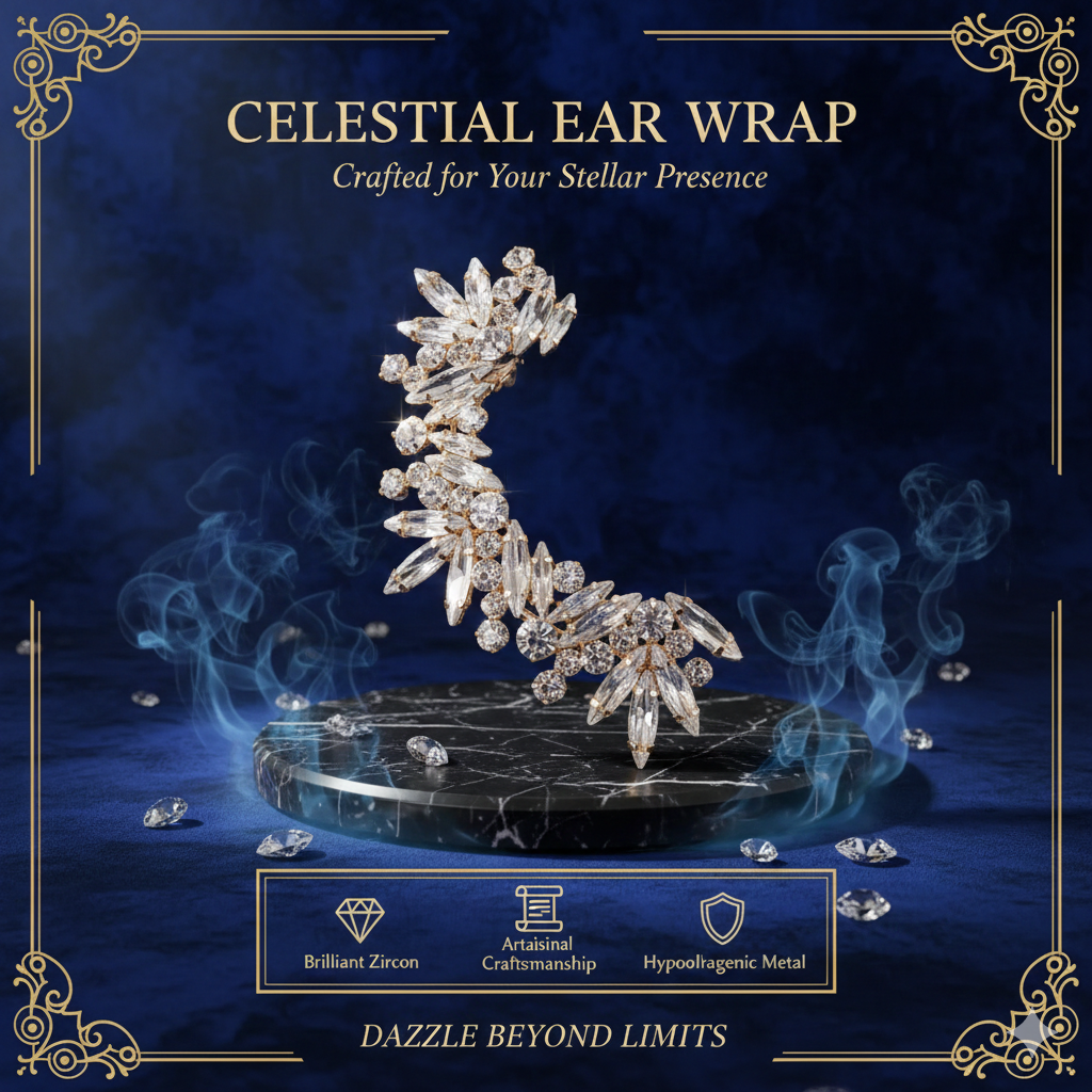 Luxury Crystal Ear Wrap Crawlers - No Piercing Rhinestone Ear Cuffs for Women - High-End Statement Wedding Jewelry - Sparkling Aesthetic Gala Accessories