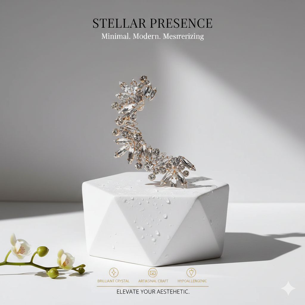 Luxury Crystal Ear Wrap Crawlers - No Piercing Rhinestone Ear Cuffs for Women - High-End Statement Wedding Jewelry - Sparkling Aesthetic Gala Accessories