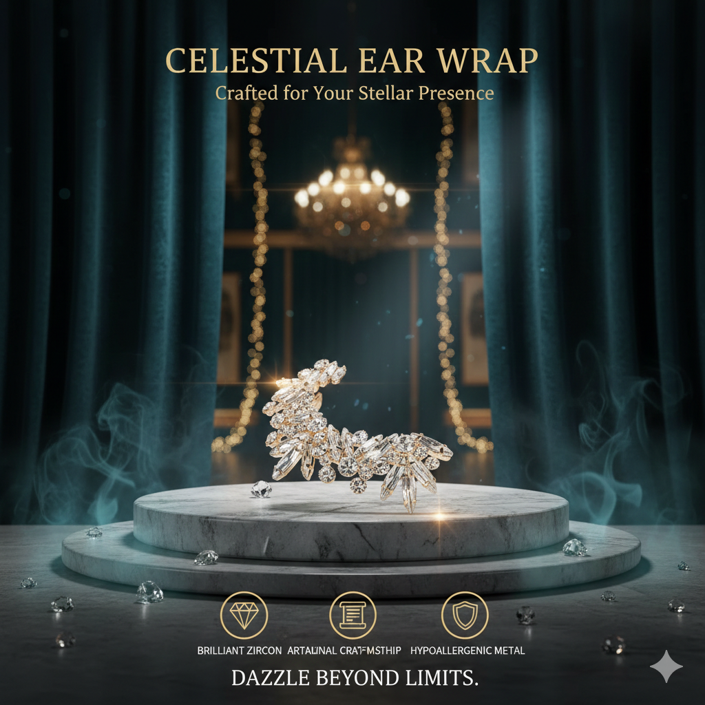 Luxury Crystal Ear Wrap Crawlers - No Piercing Rhinestone Ear Cuffs for Women - High-End Statement Wedding Jewelry - Sparkling Aesthetic Gala Accessories