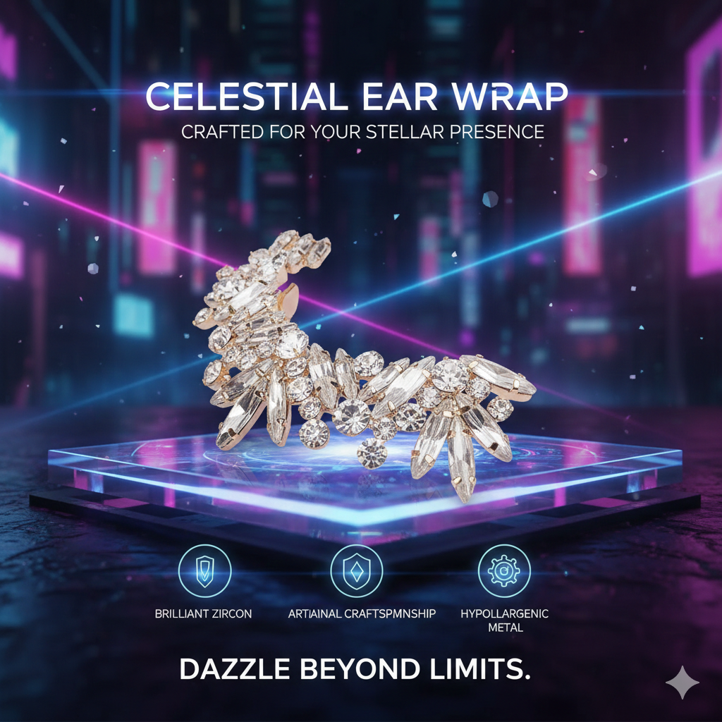 Luxury Crystal Ear Wrap Crawlers - No Piercing Rhinestone Ear Cuffs for Women - High-End Statement Wedding Jewelry - Sparkling Aesthetic Gala Accessories