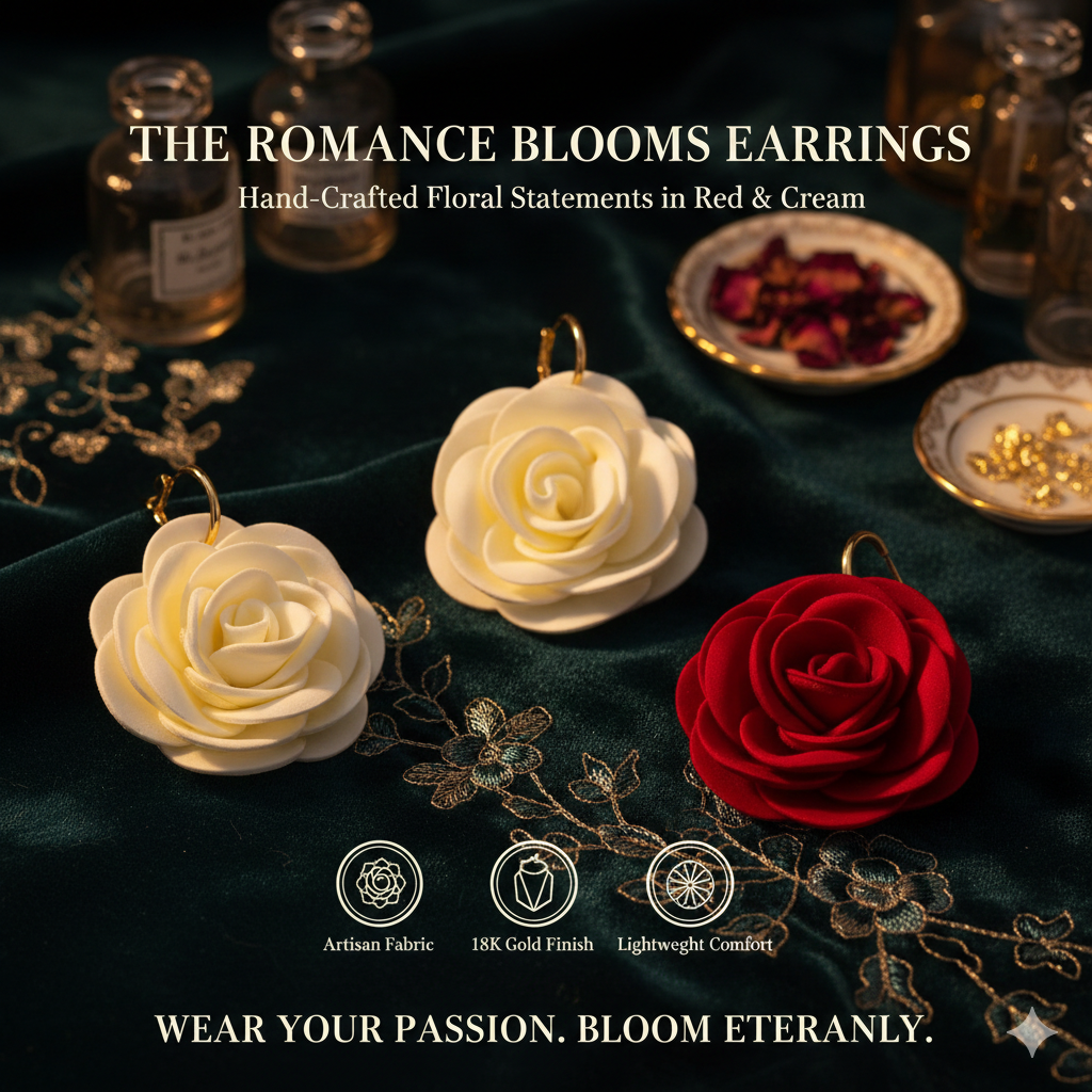 Romance Red Rose Drop Earrings - Large 3D Floral Dangle Jewelry - Elegant Nature-Inspired Rose Petal Earrings for Weddings & Parties - High-Fashion Botanical Statement