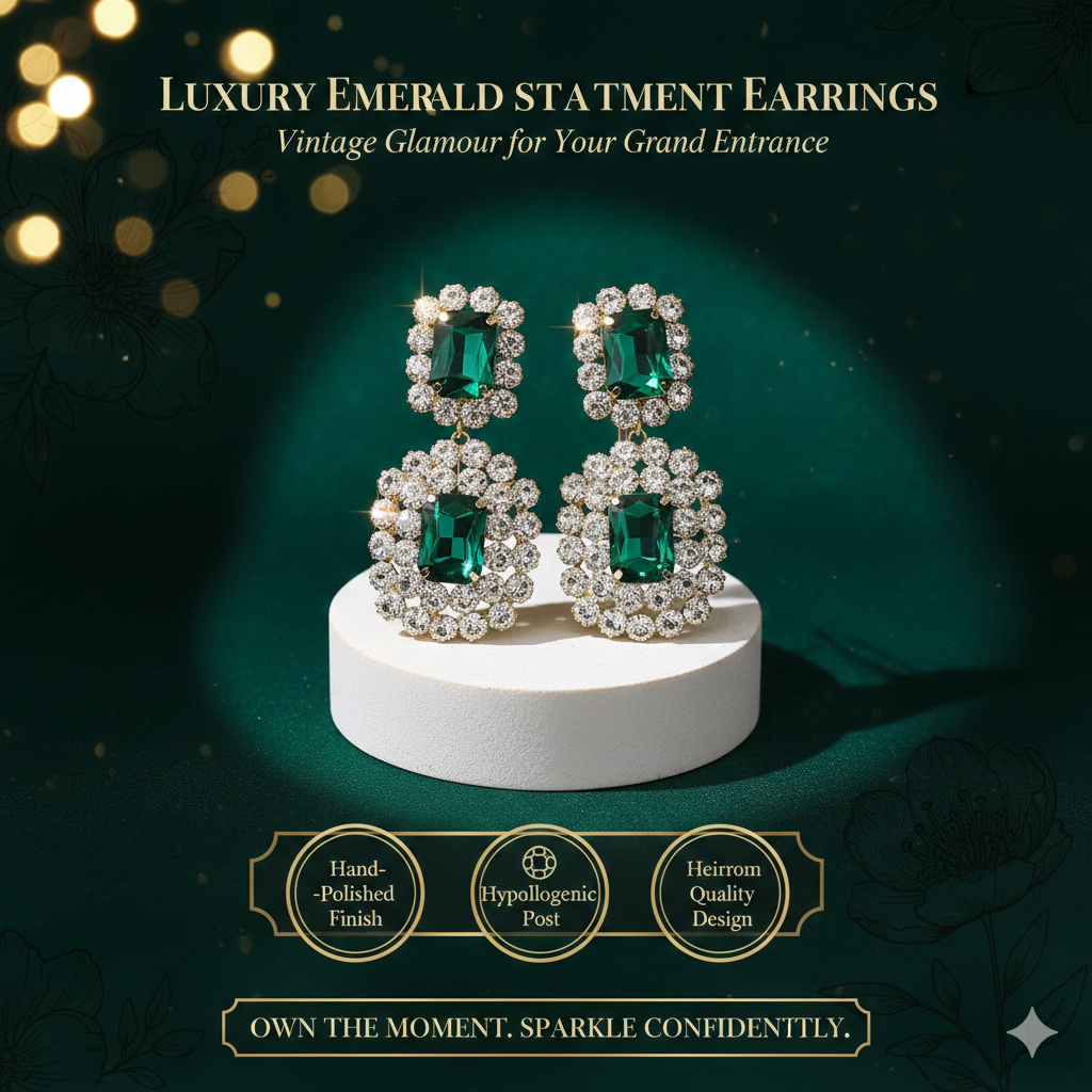 Vintage-Inspired Black Glass Drill Earrings | Oversized Geometric Square Dangles | Glamorous Rhinestone Statement Jewelry | Midnight Black Crystal Ear Piercing | Gift for Her